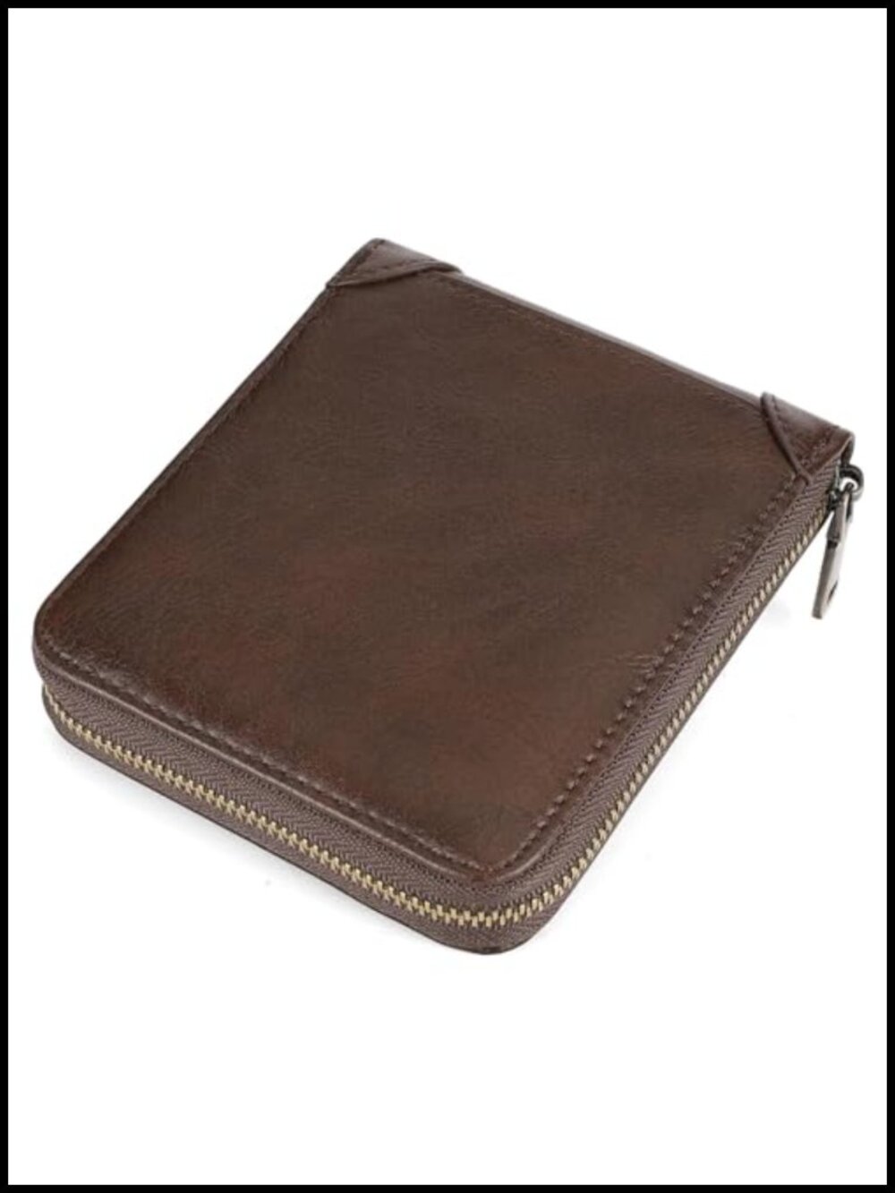 Vegan Leather RFID Blocking Zipper Bifold Wallet with ID Window Large Capacity